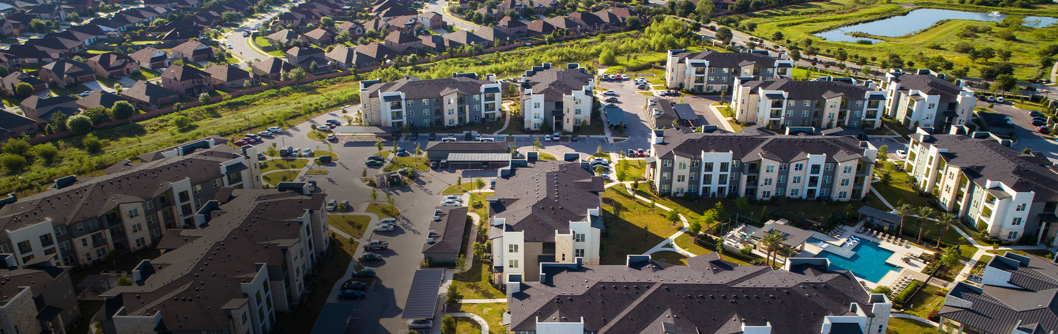 Aerial shot of residential housing